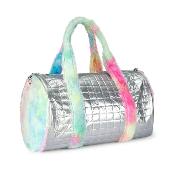bari lynn Accessories Girls Rainbow Faux Fur Quilted Duffle Bag
